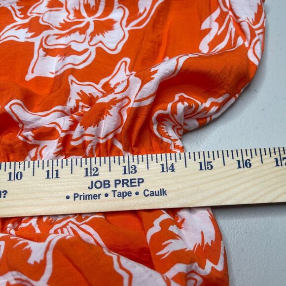 Sonoma Sundress Womens Medium Orange Floral Print Rayon Nylon Shirred Shoulder - Picture 7 of 15